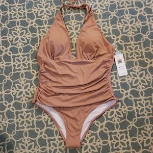 Rose gold nude one piece bathing suit